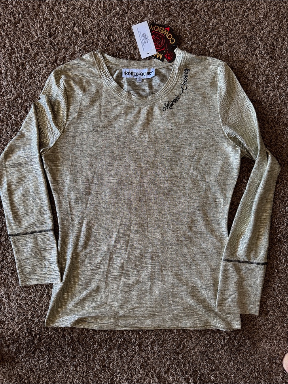 Rodeo Quincy/ Marvel Women's Metallic Gold Long Sleeve Tee